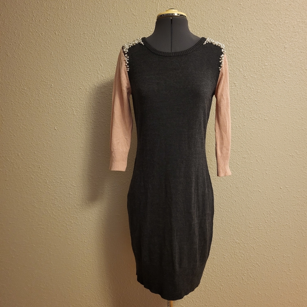 by & by Dark Gray & Pink Knit Dress Size Medium